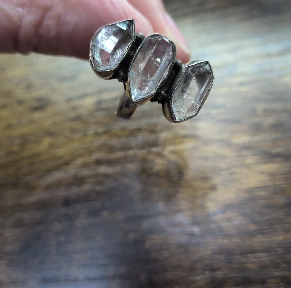 Sterling Silver Triple Raw Cut Herkimar Diamond Ring